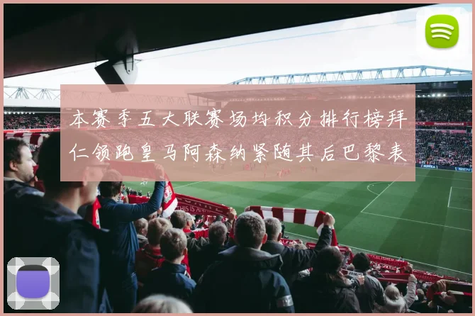 本赛季五大联赛场均积分排行榜拜仁领跑皇马阿森纳紧随其后巴黎表现不佳排第十二